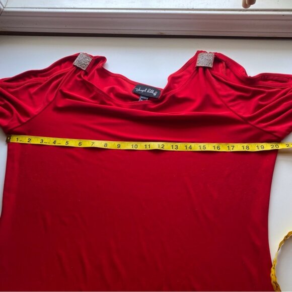JOne Sizeeph Ribkoff Cold Shoulder Bloe Woman 16 Red Boat Neck Bling Slinky FLAW - Picture 8 of 14